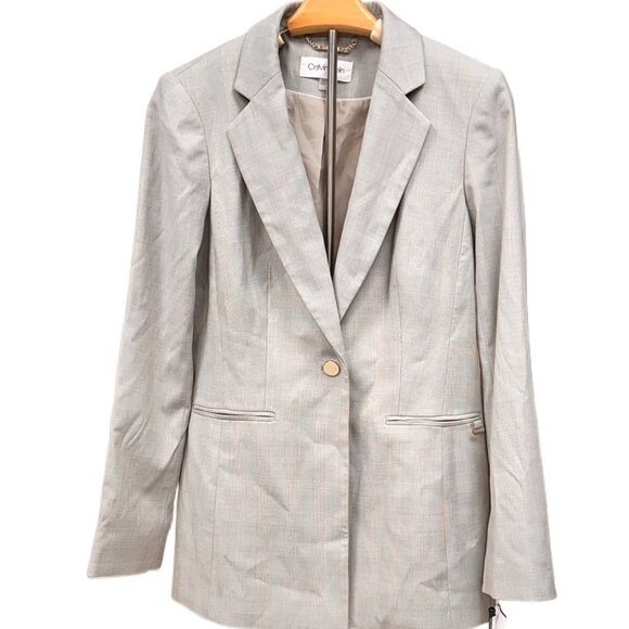 Calvin Klein Blazer MSRP $139 Gray Houndstooth Jacket Single Breasted Small NWT - Picture 1 of 12